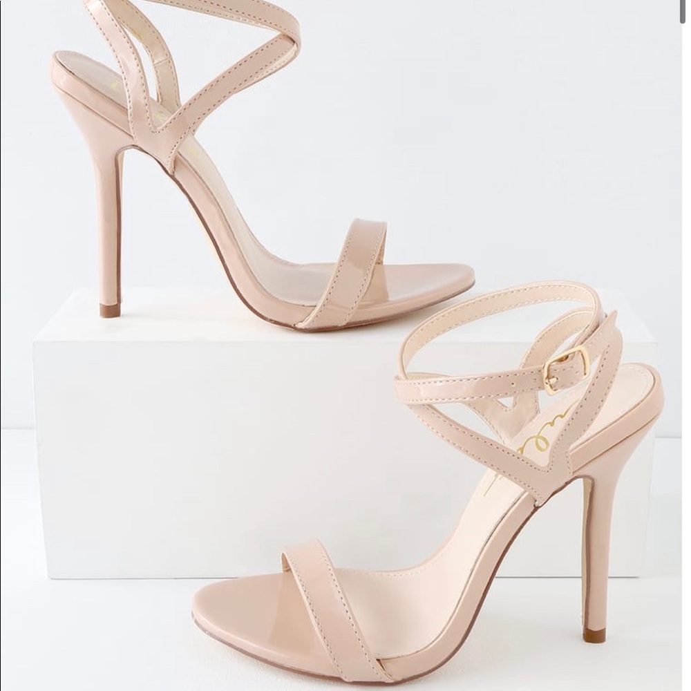 Patent Nude Heel with Ankle Strap